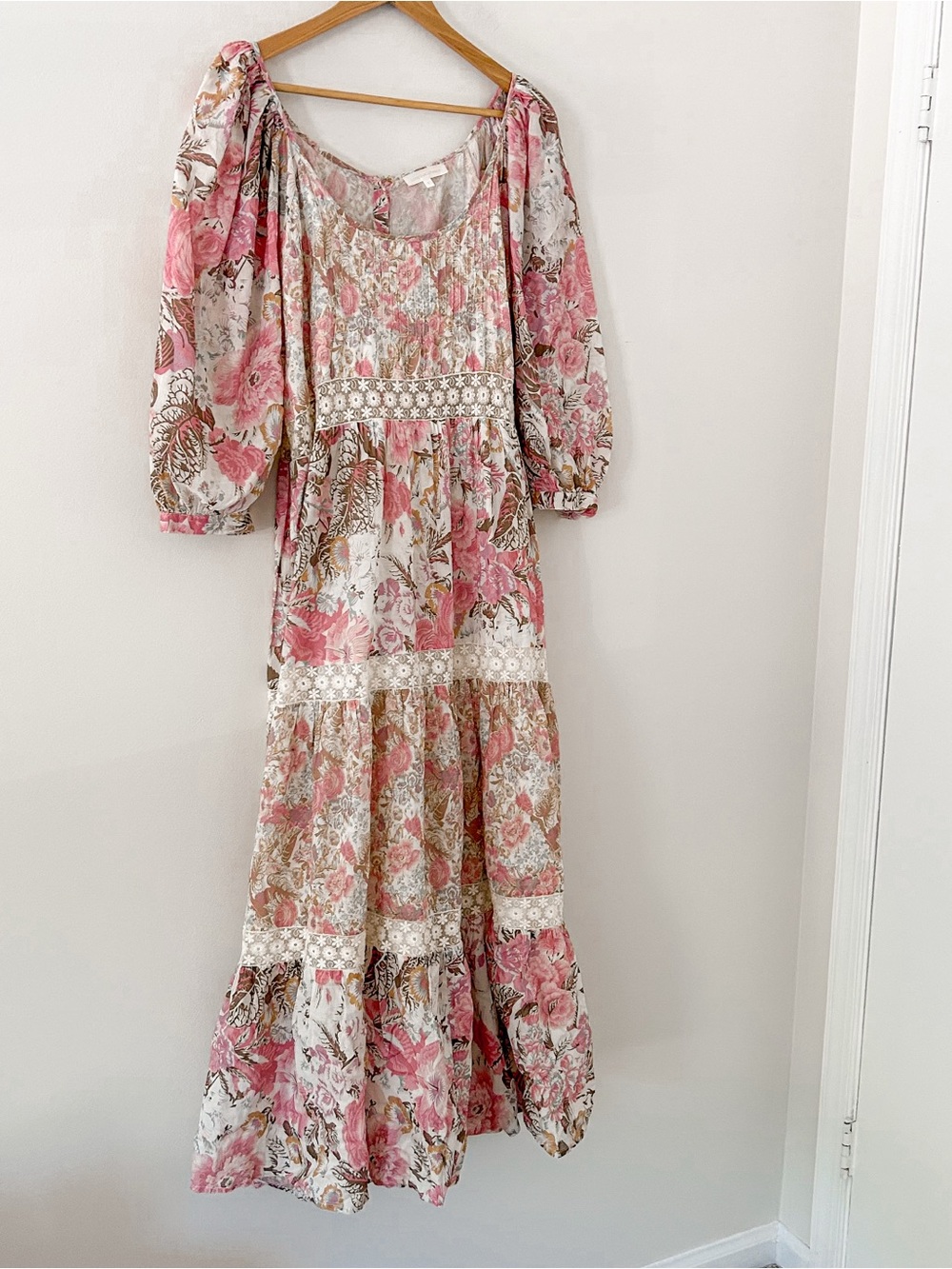 LoveShackFancy Rose and Cream Floral Tiered Maxi Dress - Picture 5 of 12